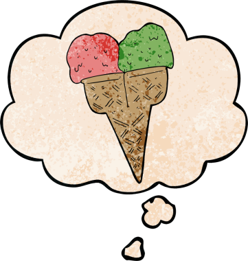 Bir insan tarafından çizilmiş grunge desenli düşünce baloncuklu çizgi film dondurması.