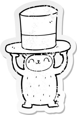 Bir insan tarafından çizilmiş dev şapkalı karikatür ayısının sıkıntılı çıkartması.