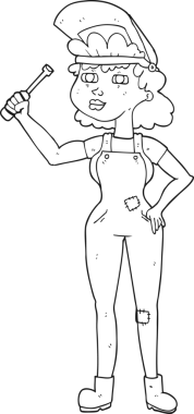 Bir insan tarafından çizilmiş siyah beyaz karikatür kadın tamirci.