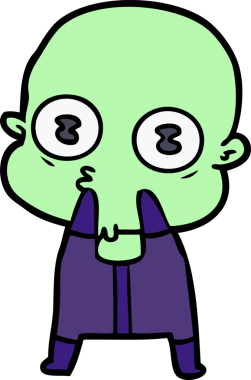 Bir insan tarafından çizilmiş garip kel uzay adamı çizgi filmi.