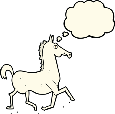 Bir insan tarafından çizilmiş düşünce baloncuklu çizgi film atı.