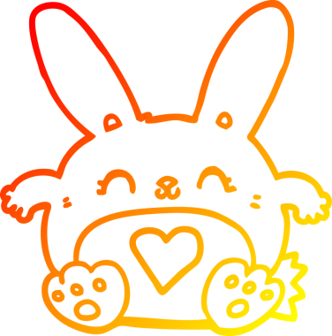 Sevgi dolu kalbi bir insan tarafından çizilmiş sevimli bir tavşanın sıcak çizgi çizimi