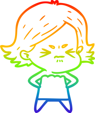 Gökkuşağı gradyan çizimi bir insan tarafından çizilmiş kızgın bir kız çizgi filmi