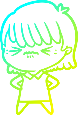 Bir insan tarafından çizilmiş, soğuk bir çizgi film kızı çizimi.