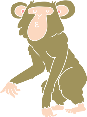 Bir insan tarafından çizilmiş düz renk çizgi film şempanzesi