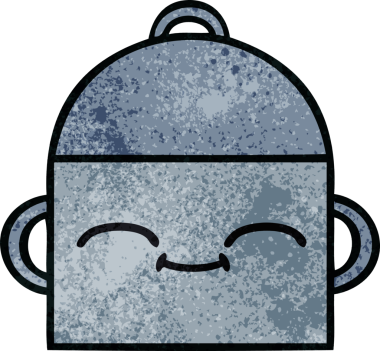 Bir insan tarafından çizilmiş yemek tenceresinin retro grunge desenli karikatürü