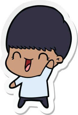 Bir insan tarafından çizilmiş mutlu bir çizgi film çocuğunun çıkartması.