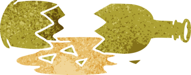 Kırık bir şişenin insan eliyle çizilmiş karikatürü.