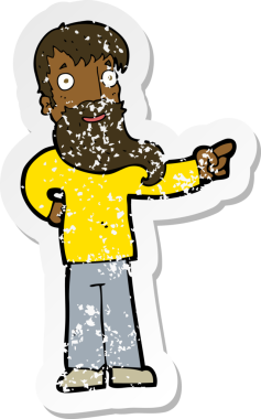 Bir insan tarafından çizilmiş sakallı bir karikatürcünün gerilemiş çıkartması.