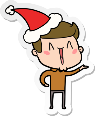 Bir insan tarafından çizilmiş Noel Baba şapkası giyen heyecanlı bir adamın el yazısı.