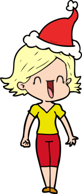 Bir insan tarafından çizilmiş Noel Baba şapkası giyen mutlu bir kadının el çizimi.