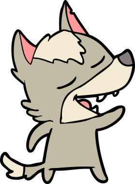 Bir insan tarafından çizilmiş gülen bir kurt.