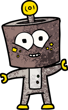 Bir insan tarafından çizilmiş mutlu çizgi film robotu