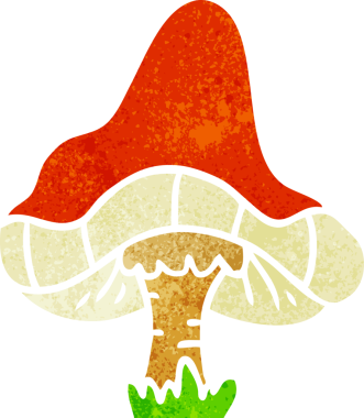 Bir insan tarafından çizilmiş tek bir mantarın retro karikatürü.
