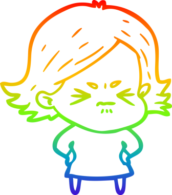 Gökkuşağı gradyan çizimi bir insan tarafından çizilmiş kızgın bir kız çizgi filmi