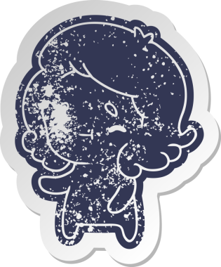 Bir insan tarafından çizilmiş kawai sevimli bir hayaletin sıkıntılı eski çizgi film çıkartması.