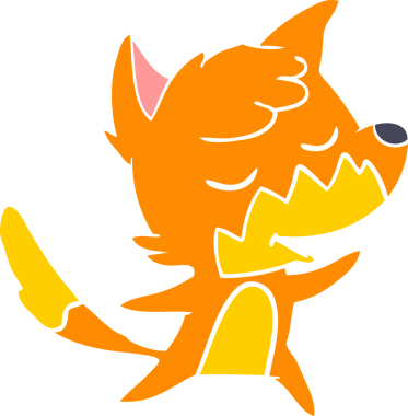 Bir insan tarafından çizilmiş düz renkli tilki çizimi.