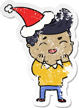 Bir insanın çizdiği Noel Baba şapkasıyla gülen bir adamın el yazısı.