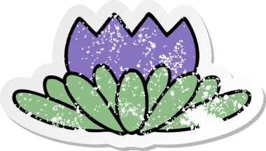 Bir insan tarafından çizilmiş şirin bir karikatür çiçeğinin sıkıntılı çıkartması.