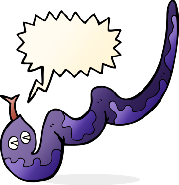 Bir insan tarafından çizilmiş konuşma balonlu tıslayan yılan.