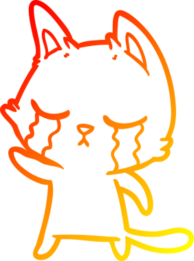 Bir insan tarafından çizilmiş, ağlayan bir çizgi film kedisinin sıcak çizgi çizimi