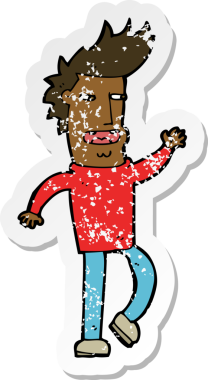 Bir insan tarafından çizilmiş çenesi düşük bir çizgi film karakterinin gerilimli yapıştırması.