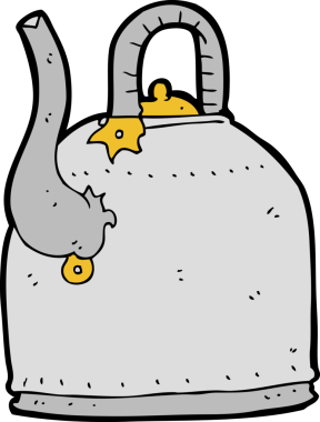 Bir insan tarafından çizilmiş eski demir çaydanlık karikatürü.