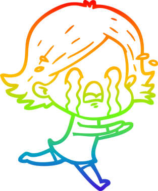 Gökkuşağı gradyan çizimi bir insan tarafından çizilmiş ağlayan bir çizgi kadın çizimi