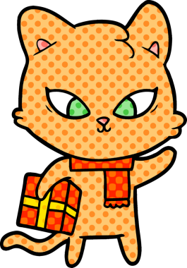 Bir insan tarafından çizilmiş sevimli çizgi film kedisi.