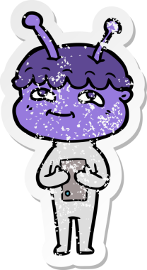 Bir insan tarafından çizilmiş dost canlısı bir uzay adamının sıkıntılı çıkartması.