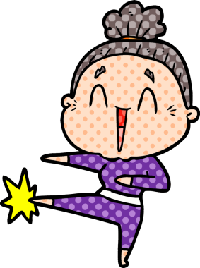 Bir insan tarafından çizilmiş mutlu yaşlı kadın çizgi filmi.