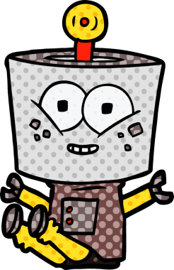 Bir insan tarafından çizilmiş mutlu çizgi film robotu