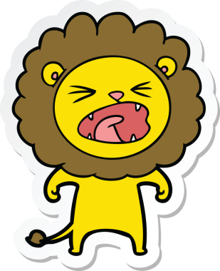 Bir insan tarafından çizilmiş kızgın bir aslanın çıkartması.