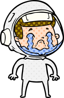 Bir insan tarafından çizilmiş ağlayan astronot çizgi filmi.