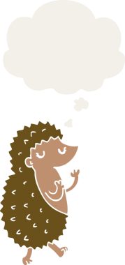 Düşünce baloncuğu insan tarafından çizilmiş bir kirpi çizgi filmi.