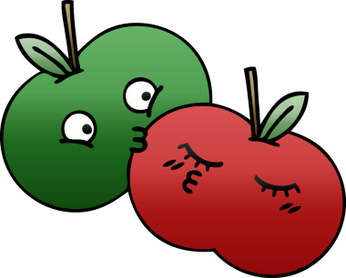 Bir insan tarafından çizilmiş sulu bir elmanın gölgeli çizgi filmi.