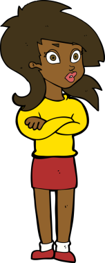 Bir insan tarafından katlanmış kolları olan çizgi film kadını.