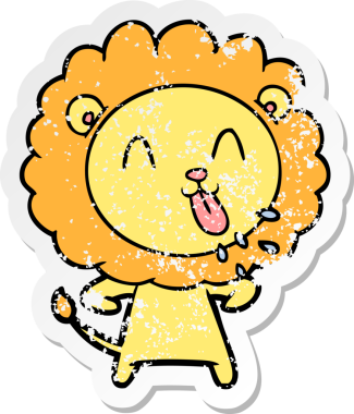 Bir insan tarafından çizilmiş mutlu çizgi film aslanının sıkıntılı çıkartması.