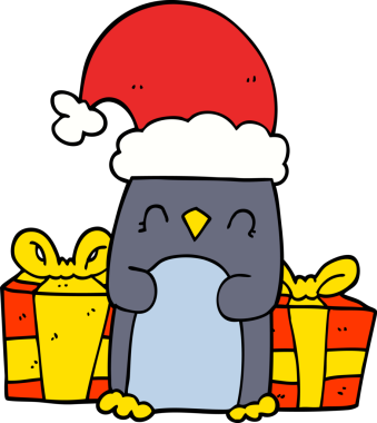 Bir insan tarafından çizilmiş şirin bir Noel pengueni.