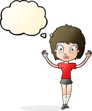 Bir insan tarafından çizilmiş düşünce balonlu güzel kız.