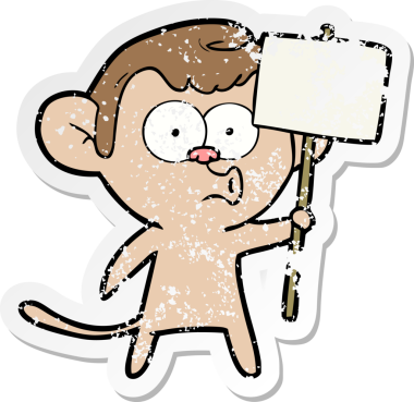 Bir insan tarafından çizilmiş karikatür kornalı maymunun sıkıntılı çıkartması.