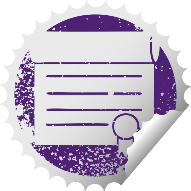 Bir insan tarafından çizilmiş sertifikanın sıkıntılı dairesel soyma etiketi sembolü