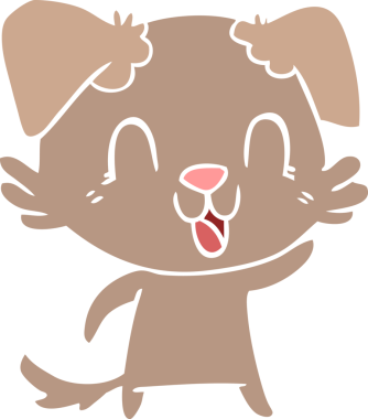 Bir insan tarafından çizilmiş düz renkli çizgi film köpeği.