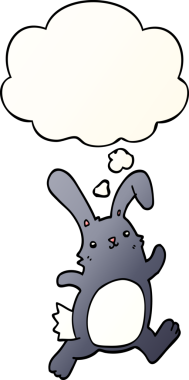 Düşünce baloncuğuyla koşan çizgi film tavşanı bir insan tarafından çizilmiş.