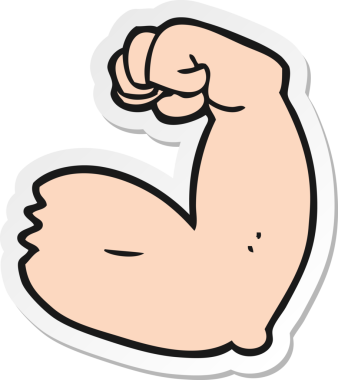 Bir karikatür çıkartması. Güçlü kol kasları bir insan tarafından çizilmiş.