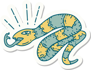 Bir insan tarafından çizilmiş dövme stili tıslayan yılan.