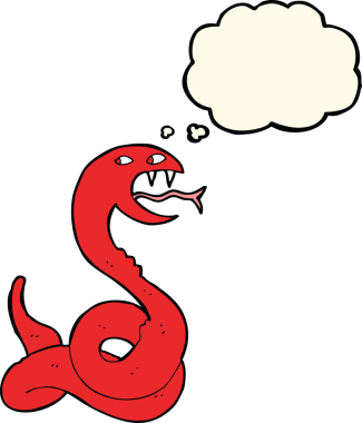 Bir insan tarafından çizilmiş düşünce balonlu tıslayan yılan.