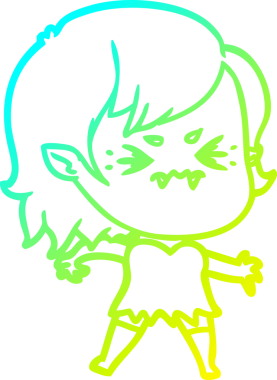 Bir insan tarafından çizilmiş, soğuk gradyan çizgi film karakteri bir vampir kız.