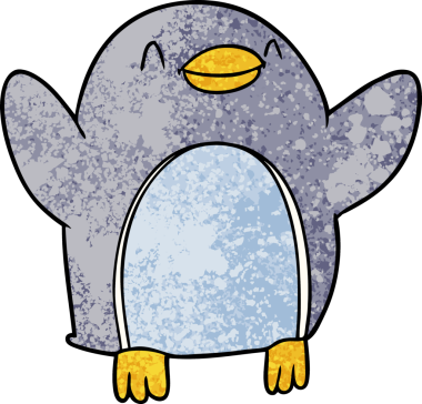 Bir insan tarafından çizilen sevinçten zıplayan penguen çizgi filmi.