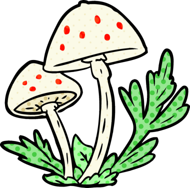 Bir insan tarafından çizilmiş vahşi mantarlar.